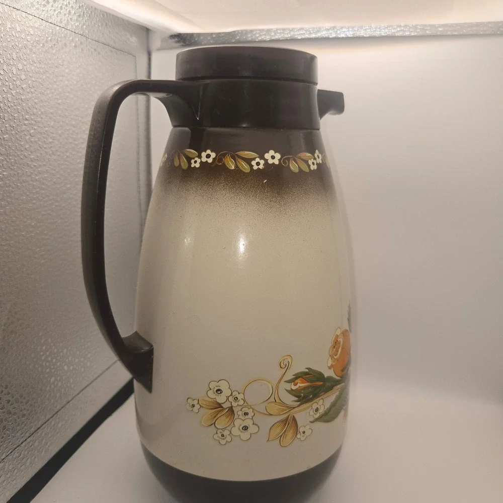 Vintage WMF Thermo Plus Carafe Orange Floral Mid Century Modern West Germany